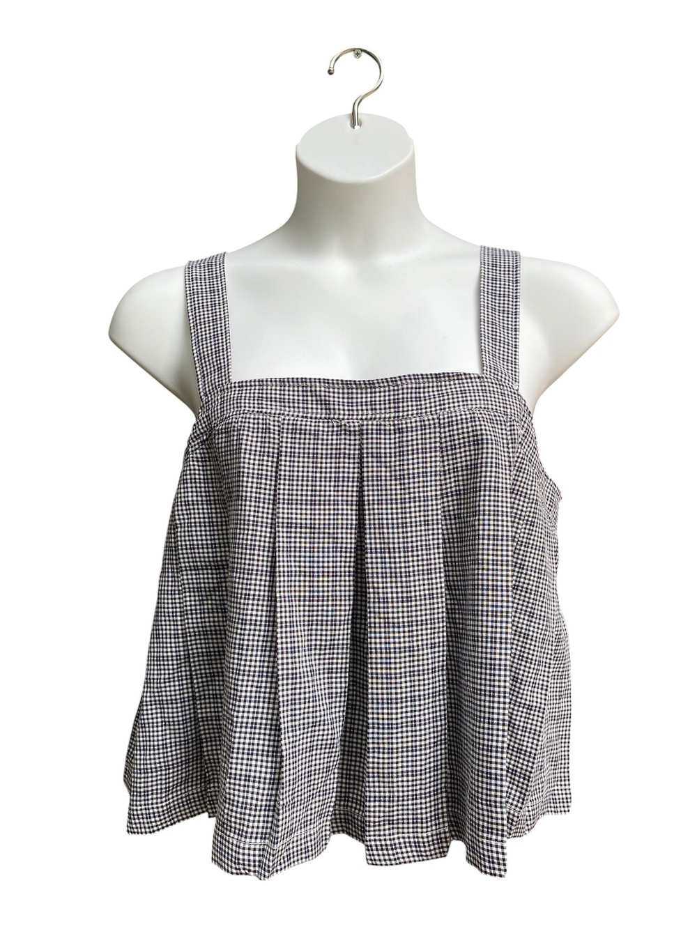 NWT Max Studio Gingham Pleated Swing Tank Top Sleeveless Black White Size XL